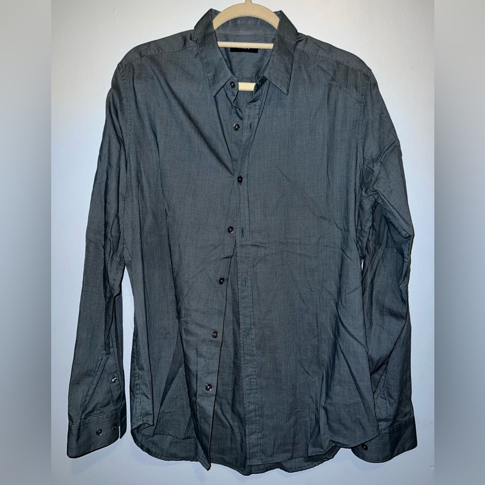 Theory Zack Ps Minaret Button Down Dark Grey / Dark Blueish Shirt - SIZE L